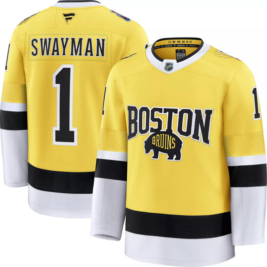 Jeremy Swagman Boston Bruins #1 Gold Hockey Jersey Adult Men's Sizes