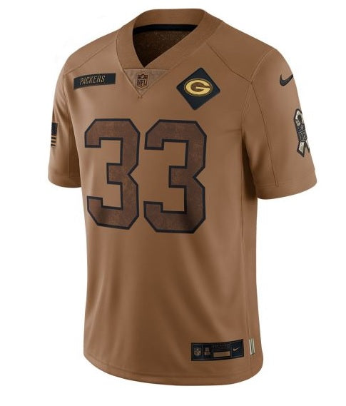 Aaron Jones Green Bay Packers Brown 2023 Salute to Service Football Jersey Adult Men's Sizes