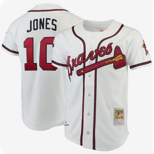 Chipper Jones #10 White Atlanta Braves Cream baseball Jersey Adult Men's Sizes