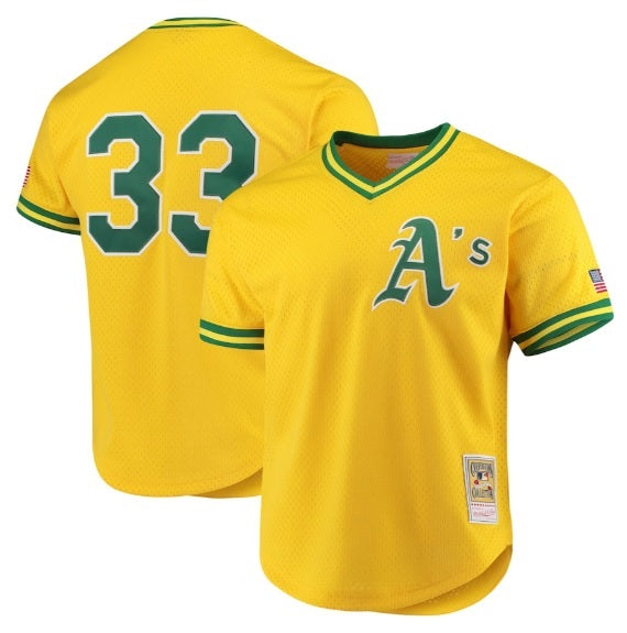 Jose Canseco #33 Oakland Athletics Yellow Pull-Over W/ A's on Front /No Name Practice Baseball Jersey Men's Sizes