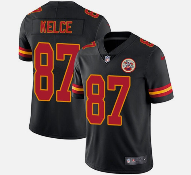 Travis Kelce Kansas City Chiefs Black w/ Red Numbers Football Jersey Adult Man's Sizes