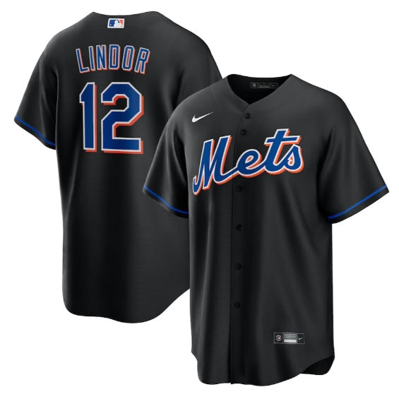 Francisco Lindor New York Mets Black w/ Blue Numbers Baseball Jersey Adult Men's Sizes