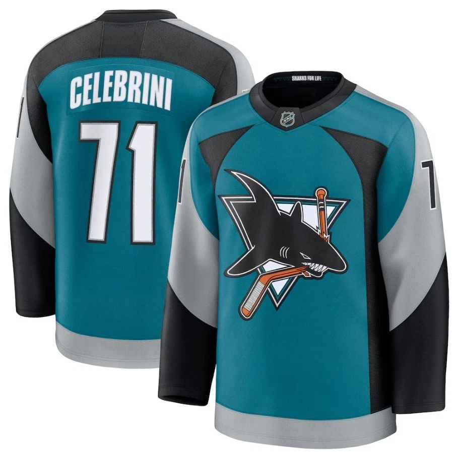 Macklin Celebrini San Jose Sharks #71 Teal Home 2nd Hockey Jersey Adult Men's Sizes (Copy)