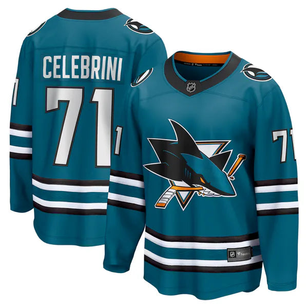 Macklin Celebrini San Jose Sharks #71 Teal Home Replica Hockey Jersey Adult Men's Sizes
