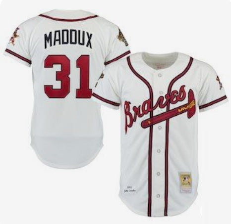 Greg Maddux White Atlanta Braves Cream baseball Jersey Adult Men's Sizes