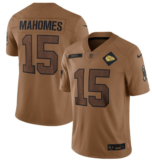 Patrick Mahomes Kansas City Chiefs 2023 Brown Salute To Service Football Jersey Adult Men's Sizes