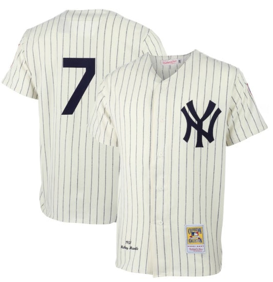 Mickey Mantle New York Yankees #7 Cream Pinstripe Jersey Adult Men's Sizes