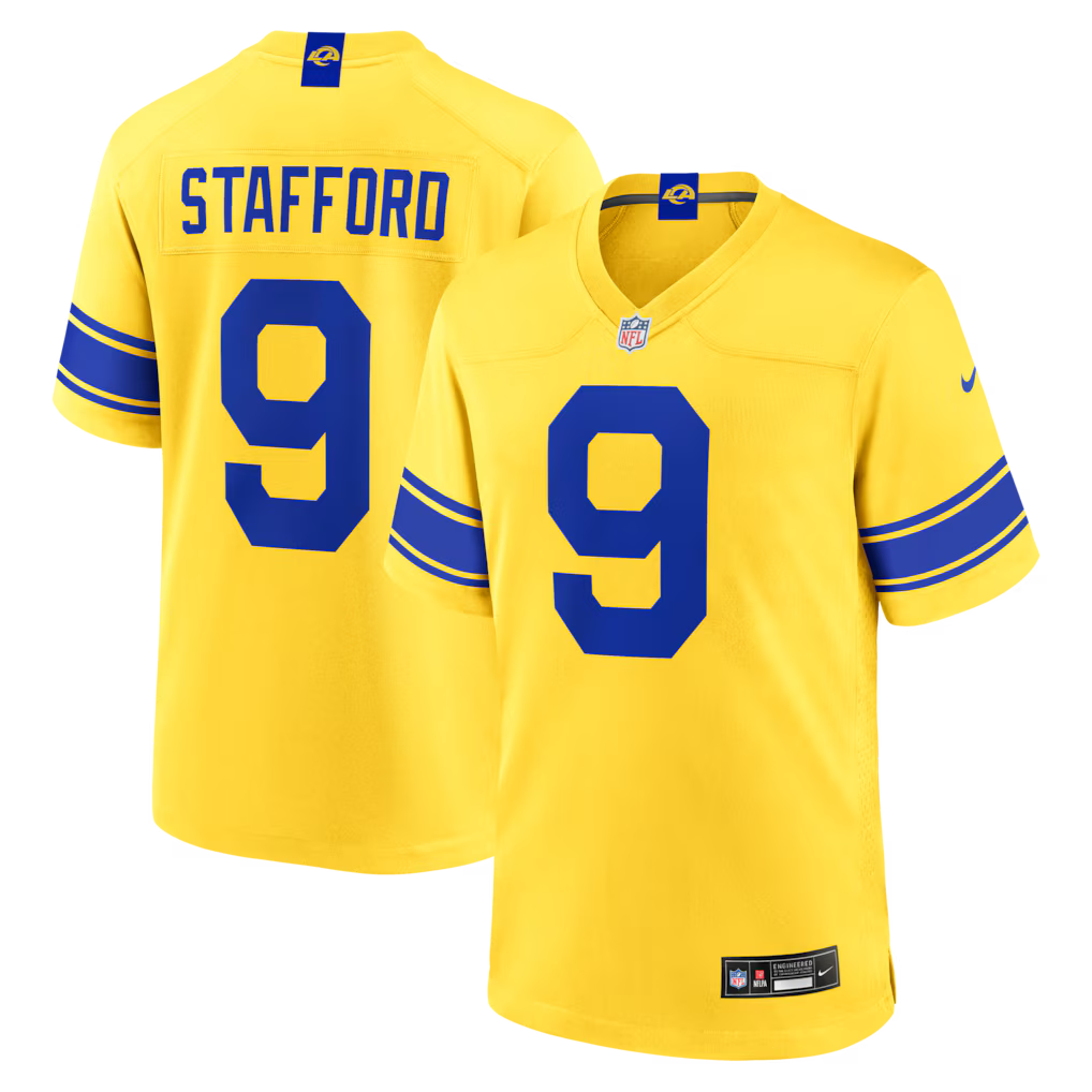 Matthew Stafford Los Angelas Rams #9 sol Yellow (Gold) Football Jersey Adult Men's Sizes