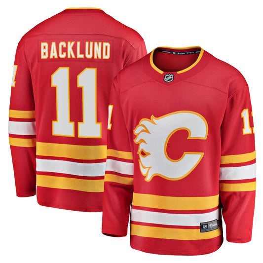 Mikael Backlund Calgary Flames #11 Gold, Red & White Hockey Jersey Adult Men's Sizes