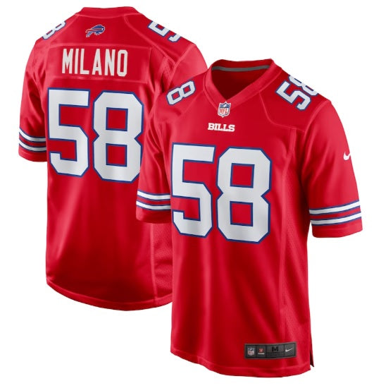 Matt Milano #58 Buffalo Bills Red Football Jersey Adult Men's Sizes