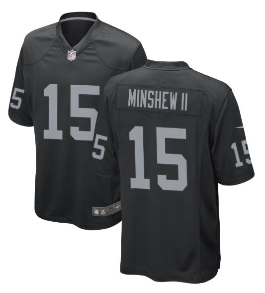 Gardner Minshew #15 Las Vegas Raiders Black with Gray Numbers Football Jersey Adult Men's Sizes