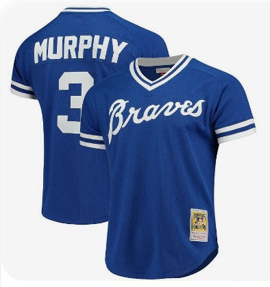 Dale Murphy #3 Atlanta Braves Blue Batting Practice Pull-Over Baseball Jersey Adult Men's Sizes