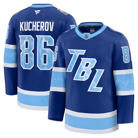 Nikita Kucherov Tampa Bay Lightning #86 Baby Blue, Royal Blue & White Hockey Jersey Adult Men's Sizes
