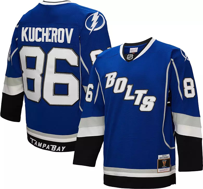 Nikita Kucherov Tampa Bay Lightning #86 Royal Blue, Black & White Hockey Jersey Adult Men's Sizes