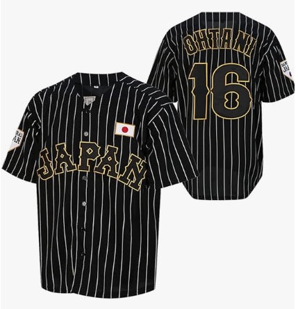 Shohei Ohtani #16 Japan Samurai Black Pinstripe Baseball Jersey Adult Men's Sizes