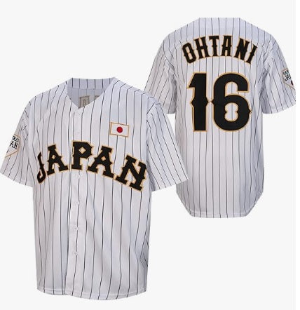 Shohei Ohtani #16 Japan Samurai White Pinstripe Baseball Jersey Adult Men's Sizes