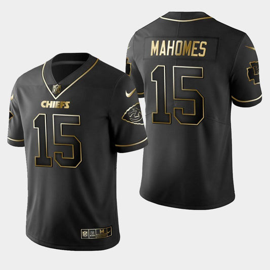 Patrick Mahomes Kansas City Chiefs #15 Black with Gold Stitching Football Jersey Adult Men's Sizes