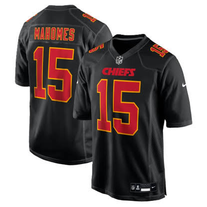 Patrick Mahomes Kansas City Chiefs #15 Black with Red Stitching Football Jersey Adult Men's Sizes