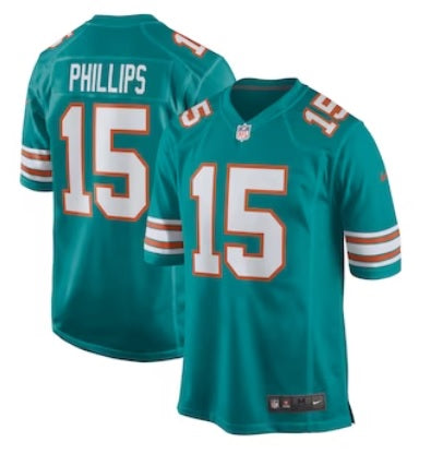 Jaelan Phillips Miami Dolphins #15 Aqua Teal Blue Football Jersey Adult Men's Sizes