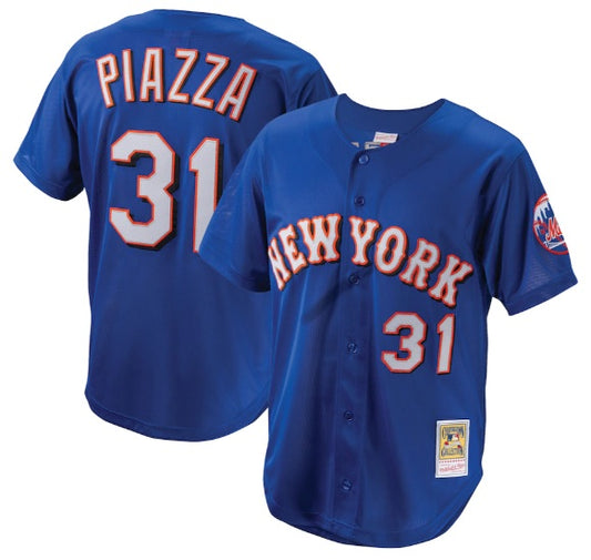 Mike Piazza New York Mets Blue Button-Up w/ White Numbers "New York" Baseball Jersey Adult Men's Sizes