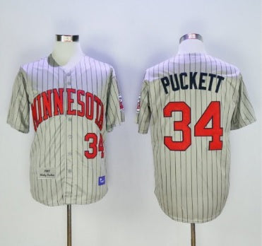 Kirby Puckett Minnesota Twins #34 Gray Pinstripe Baseball Jersey Adult Men's Sizes