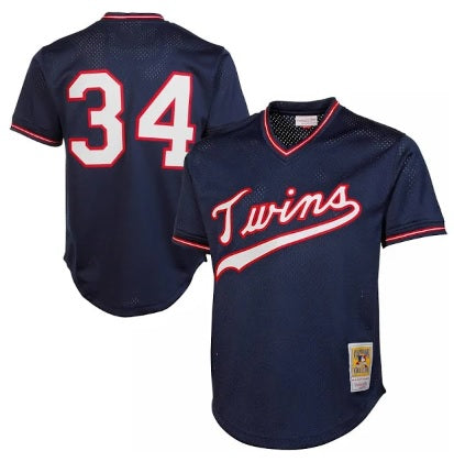 Kirby Puckett Minnesota Twins Navy Blue with White Numbers Mesh Practice Pull-Over Baseball Jersey Adult Men's Sizes