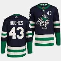 Quinn Hughes Vancouver Canucks #43 Navy Blue, Green & White Hockey Jersey Adult Men's Sizes