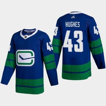 Quinn Hughes Vancouver Canucks #43 White, Blue & Green Hockey Jersey Adult Men's Sizes