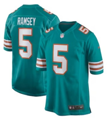 Jalen Ramsey Miami Dolphins #5 Aqua Teal Blue Football Jersey Adult Men's Sizes