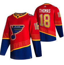 Robert Thomas St. Louis Blues #18 Navy Blue & Red Hockey Jersey Adult Men's Sizes