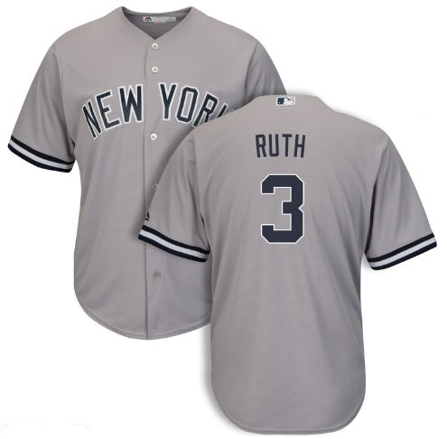 Babe Ruth New York Yankees Gray Modern With Name Baseball Jersey Adult Men's Sizes