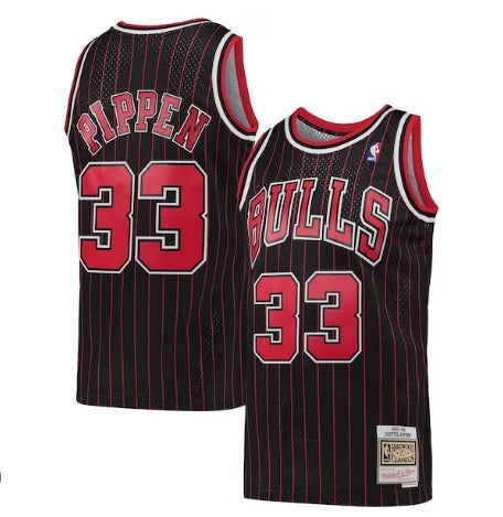 Scottie Pippen Chicago Bulls Black Pinstripe Basketball Jersey Adult Men's Sizes