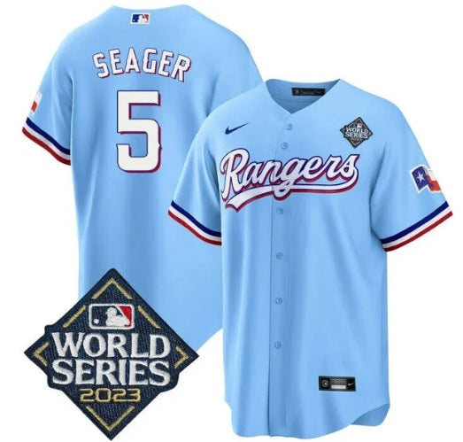 Corey Seager Texas Rangers #5 Baby Blue Baseball WS Jersey With Swoosh Men's Sizes