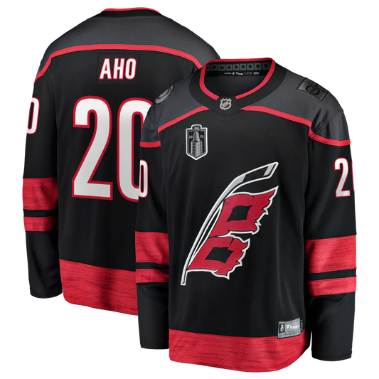 Sebastian Aho Carolina Hurricanes #20 Black, Gray & Red Hockey Jersey Adult Men's Sizes