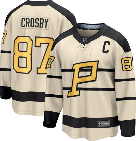 Sidney Crosby Pittsburg Penguins #87 Cream, Gold & Black Hockey Jersey Adult Men's Sizes