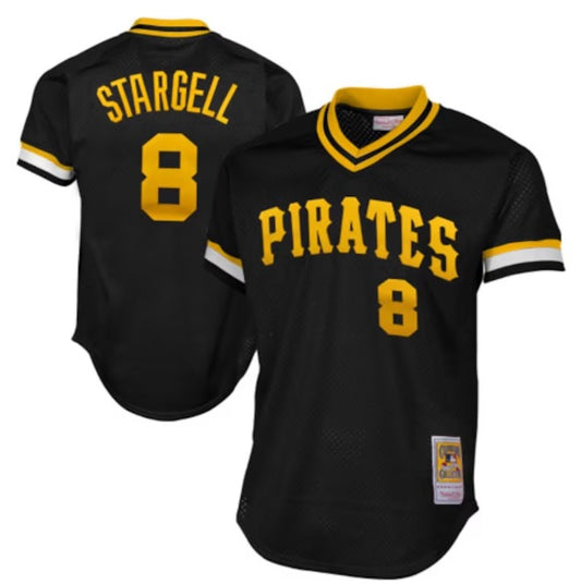 Willie Stargell #8 Pittsburgh Pirates Black Mesh Practice "Pirates" Pull-Over Jersey Adult Men's Sizes