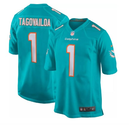 Tua Tagovailoa Miami Dolphins Aqua Teal Blue Football Jersey Adult Men's Sizes