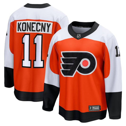 Travis Konecny Philadelphia Flyers #11 White, Orange & Black Hockey Jersey Adult Men's Sizes