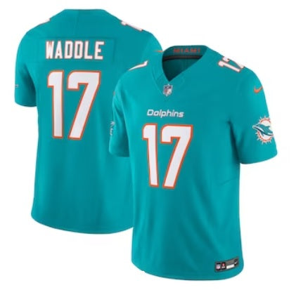 Jaylen Waddle Miami Dolphins Aqua Teal Blue Football Jersey Adult Men's Sizes