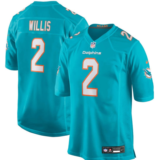 Malik Willis #2 Miami Dolphins Aqua Blue Football Jersey Adult Men's Sizes
