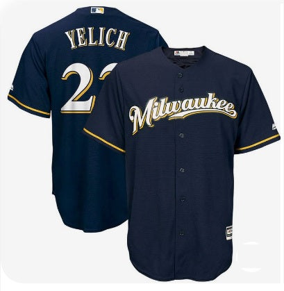 Christian Yelich Milwaukee Brewers Blue Baseball Jersey Adult Men's Sizes